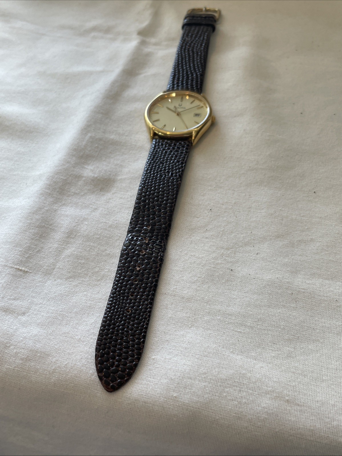 Vintage A3 Gold Bulova 97B43 Date 33mn Dress Watch Running with New Battery