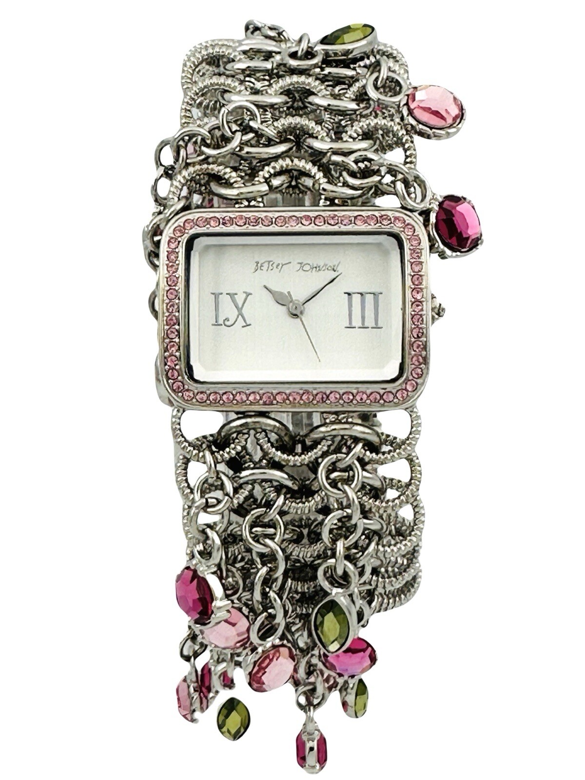 Betsey Johnson Women’s BJ4011 Fashion Hanging Stones Silver-tone Bracelet Watch