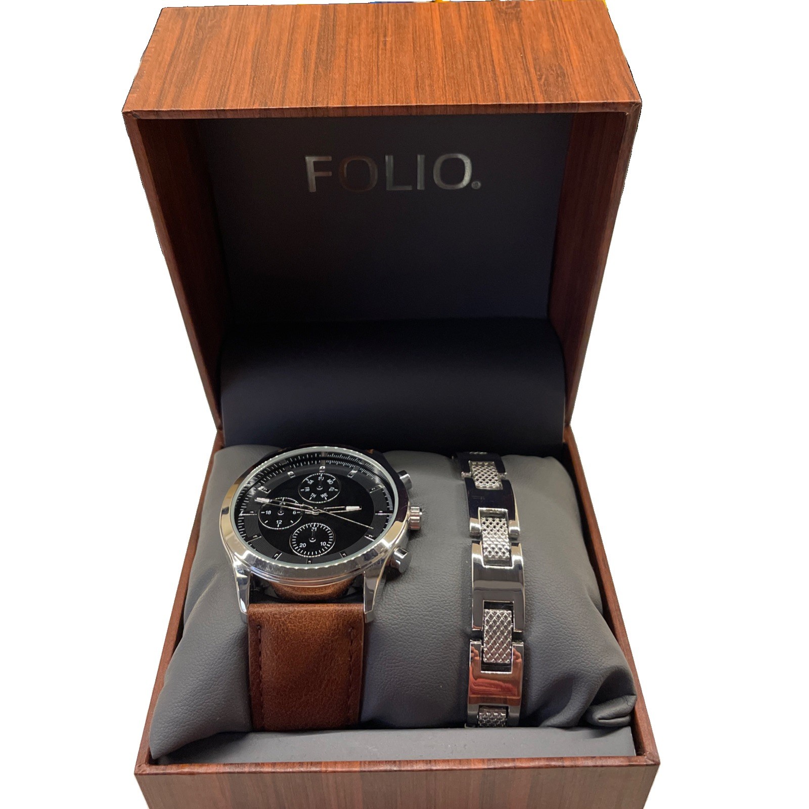 Folio Mens Silver Dress Watch with Leather Band