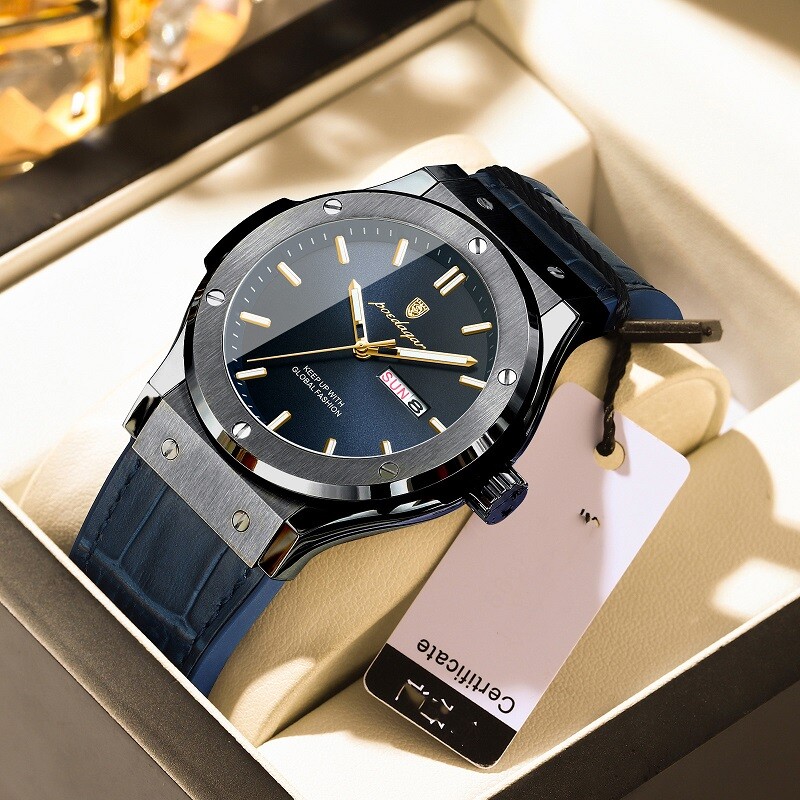 POEDAGAR Luxury Men’s Watch Leather Waterproof Military Luminous Quartz Watch