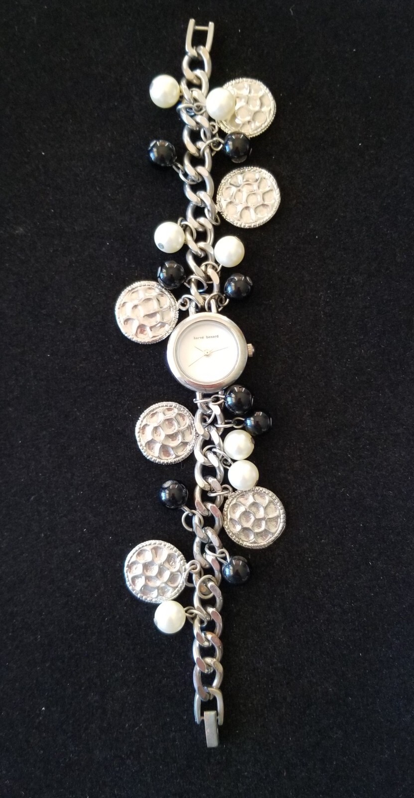Harve Benard Silver Tone Charm Bracelet Watch Chain Band 6.5″ New Battery