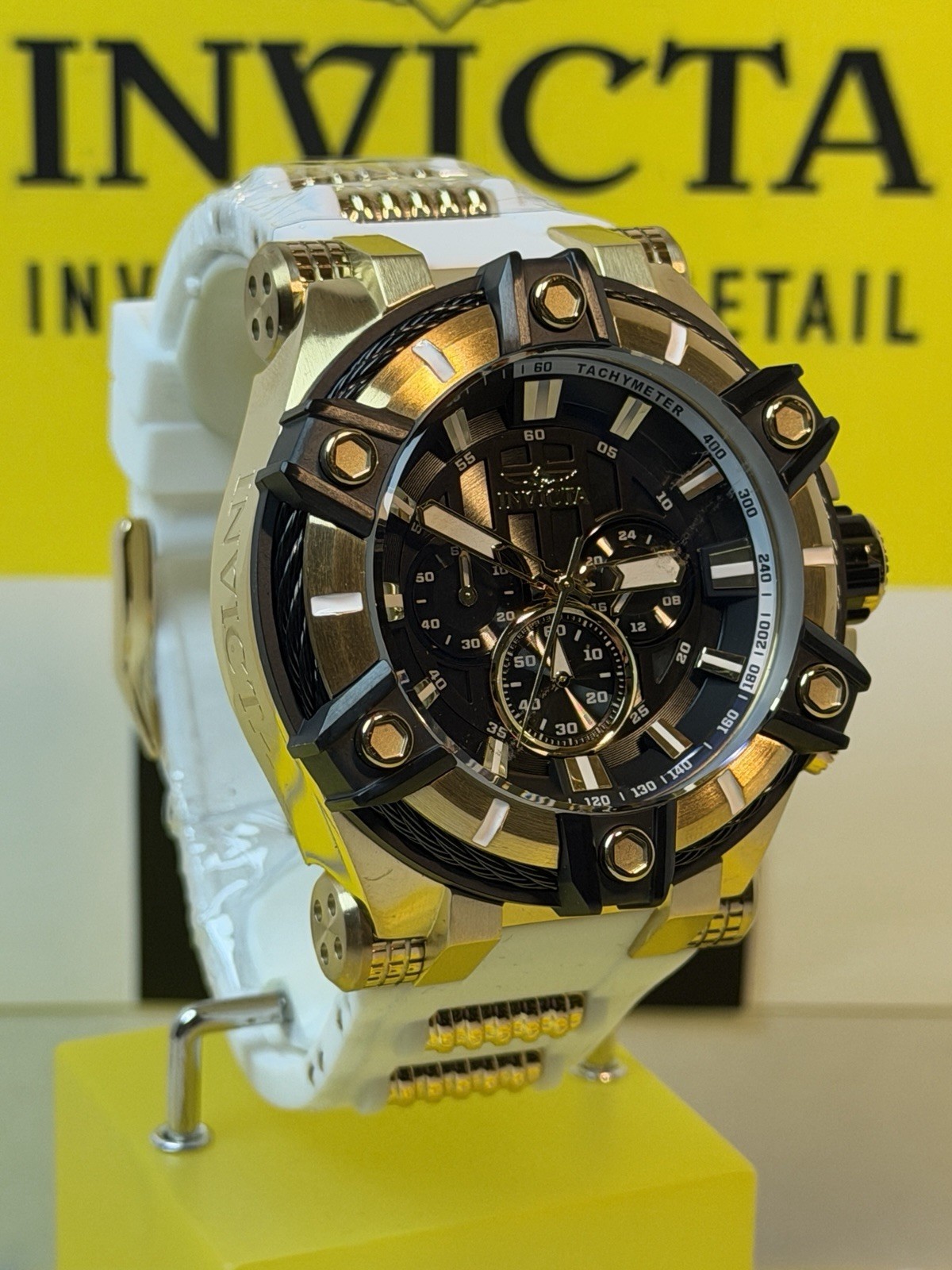 Invicta Bolt Surge Men’s 52mm, White Silicone Gold Chronograph Watch! SHARP!!