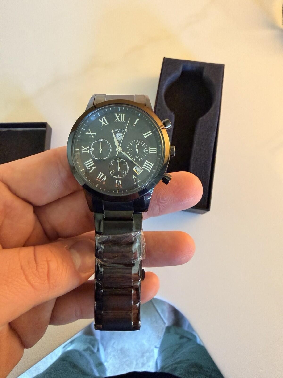 New Xavier Chronograph Watch with Black Metal Band