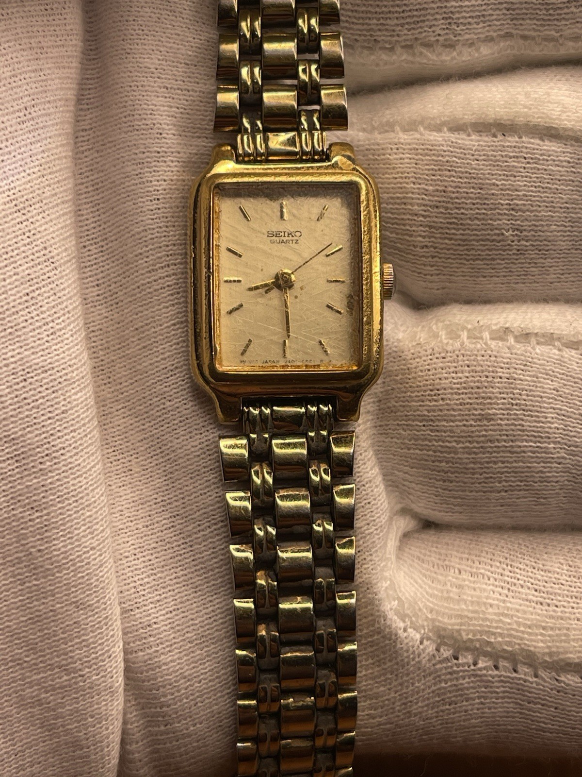 Seiko Women’s Quartz Two-Tone Bracelet Watch Gold Dial Stick/Rectangle Analog