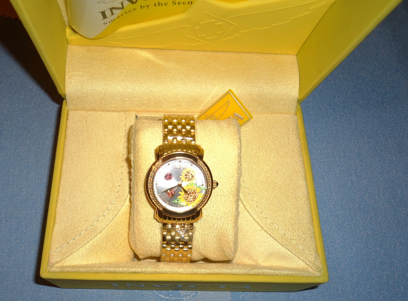 Invicta “SUNFLOWER LADYBUG” RARE GOLD TONE WOMEN’S WATCH 5801 NEED BATTERY