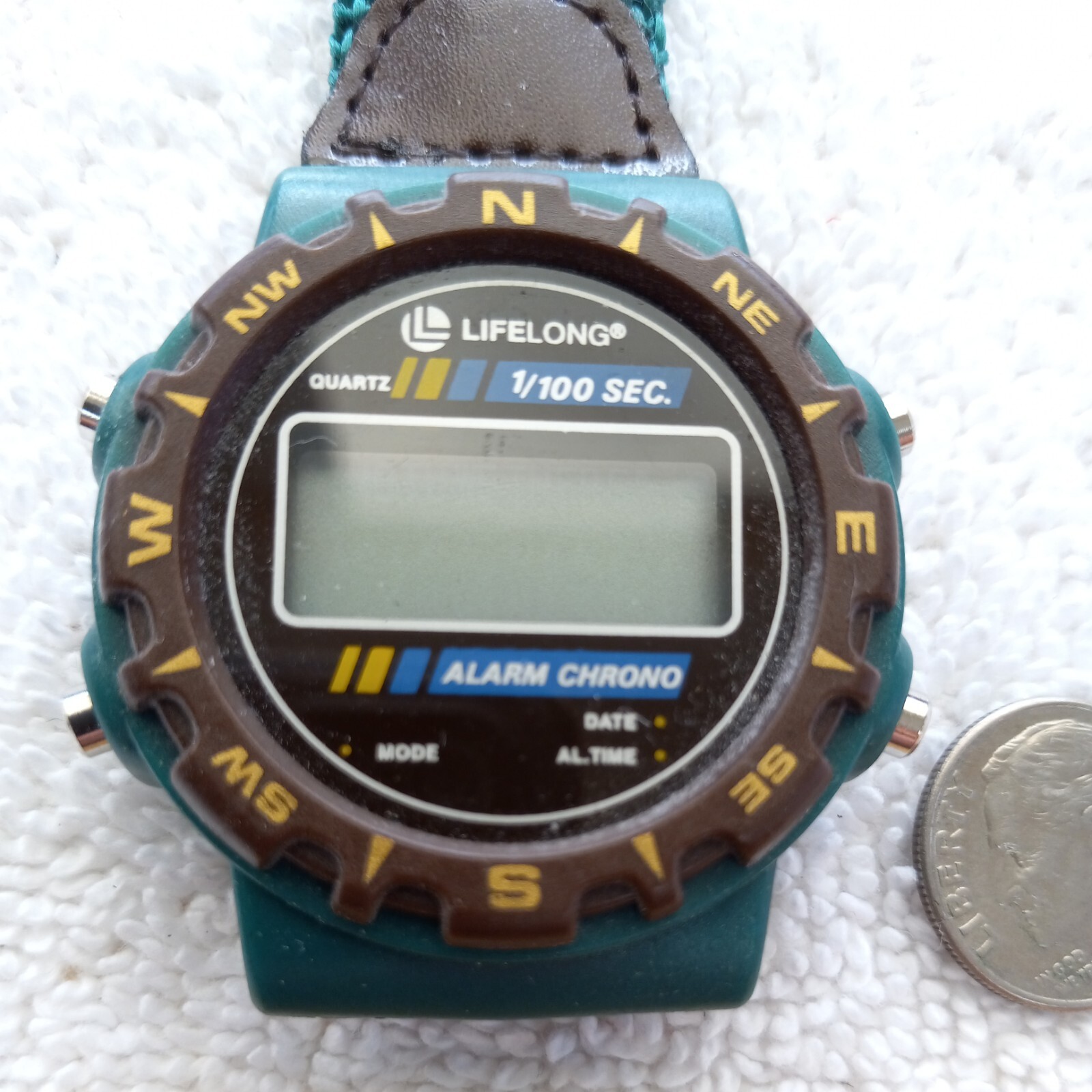 Lifelong Alarm Chrono Digital Watch Adventure 1/100 Sec. Green Brown UNTESTED