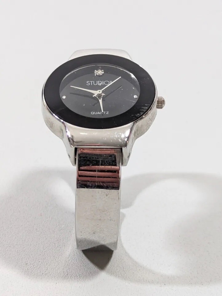 Studio Time Silver Tone Quartz Movement Cuff Wrist Watch