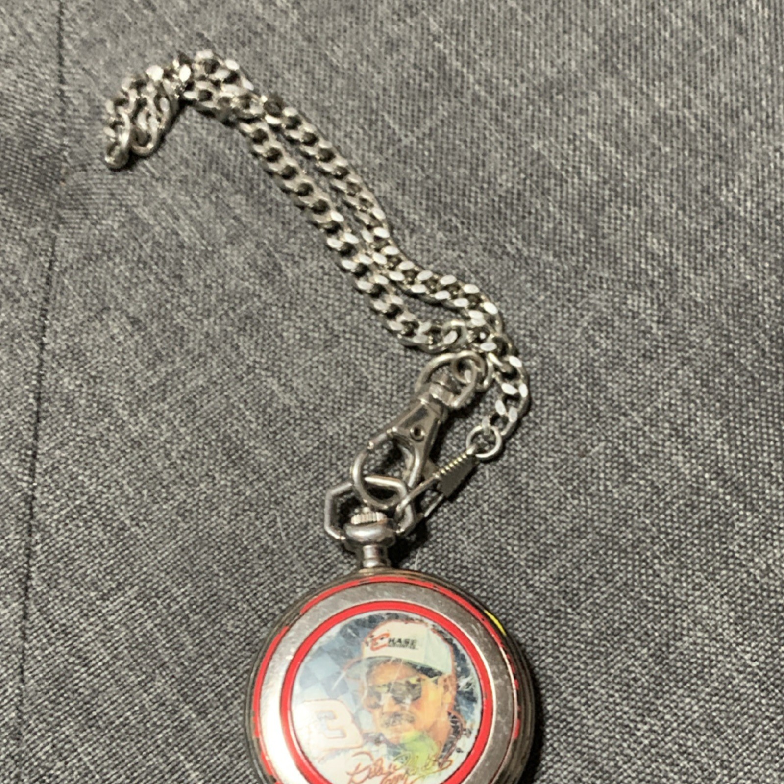 Celebrity Theme Full Hunter Pocket Watch, Silver Red Case, Chain Included