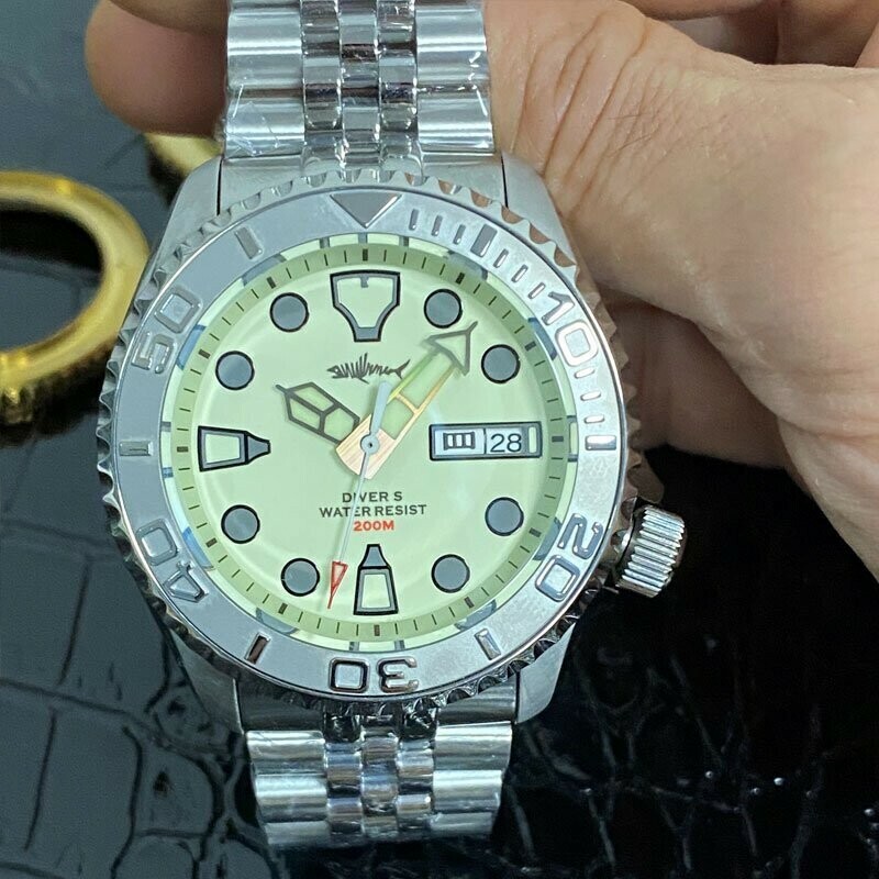 Heimdallr SKX007 Steel Bezel Creme Full Lume Day Date NH36A Automatic Dive Watch