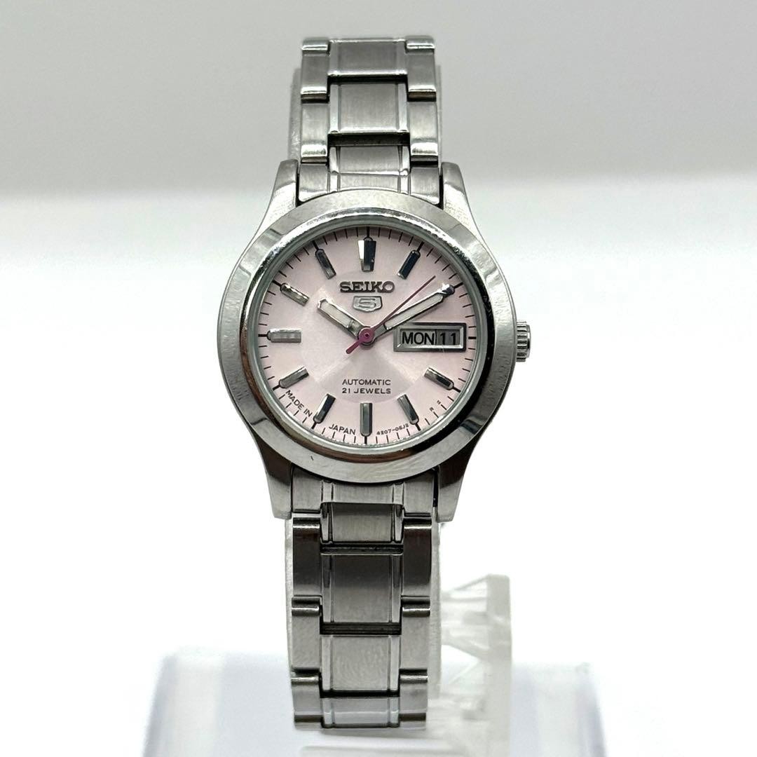 SEIKO 5 automatic ladies wristwatch day date pink working From Japan