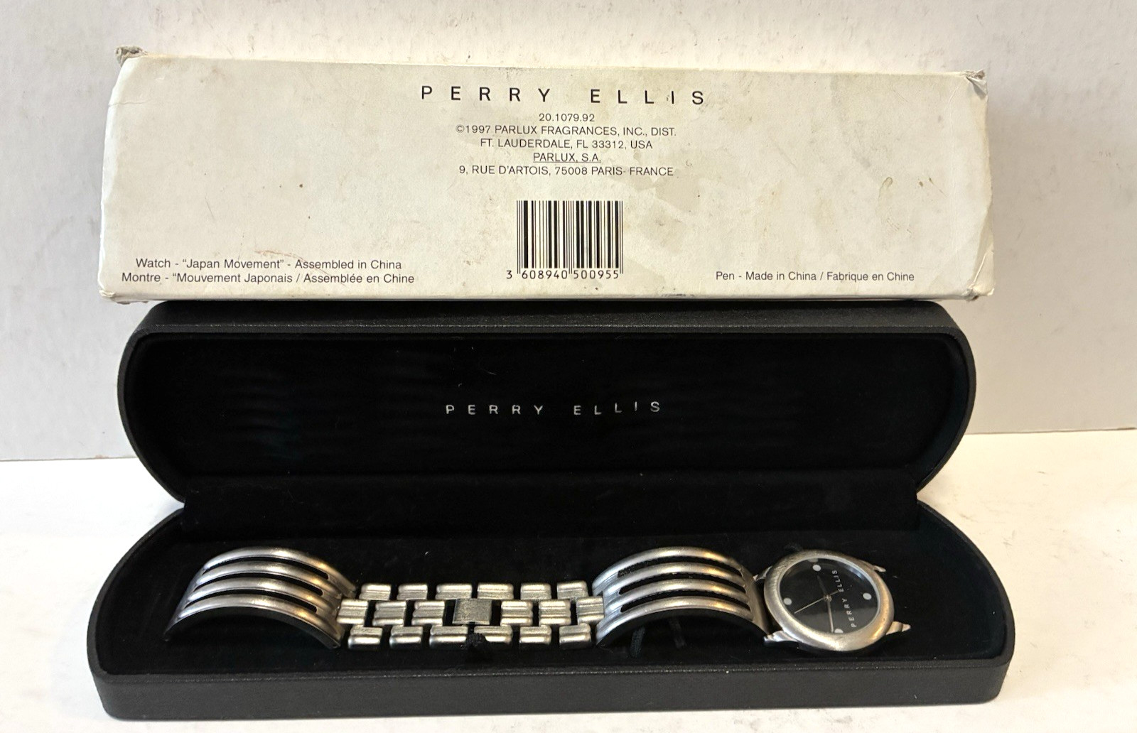 Vintage 1990’s Perry Ellis Watch w Orginal Box Quartz needs Battery