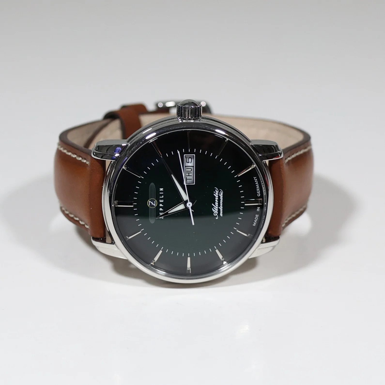 Zeppelin Atlantic Automatic Green Dial Black Leather Strap Men’s Watch 8466-4