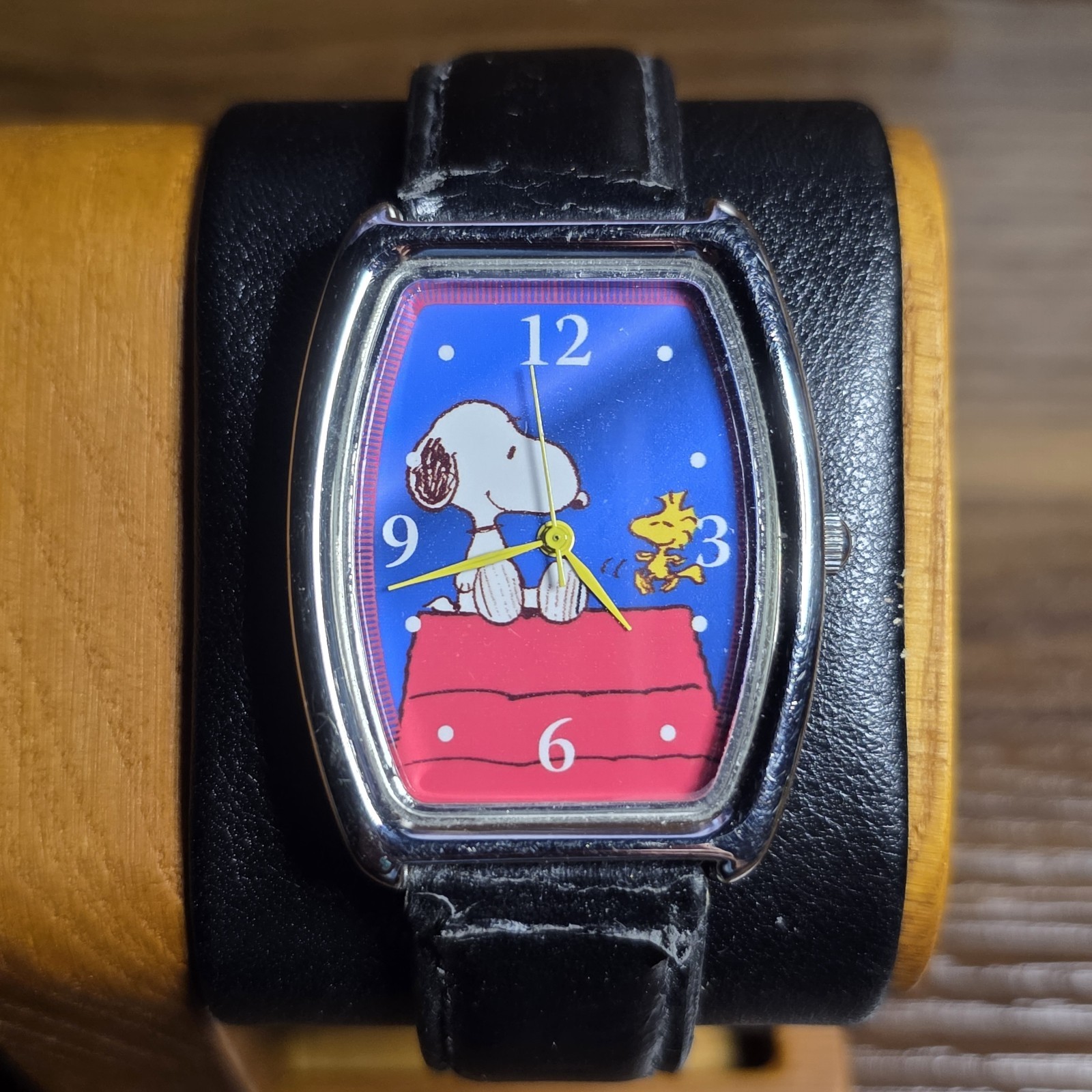 Peanut and Snoopy Watch Black Leather Band – New Battery, Will Need New Strap