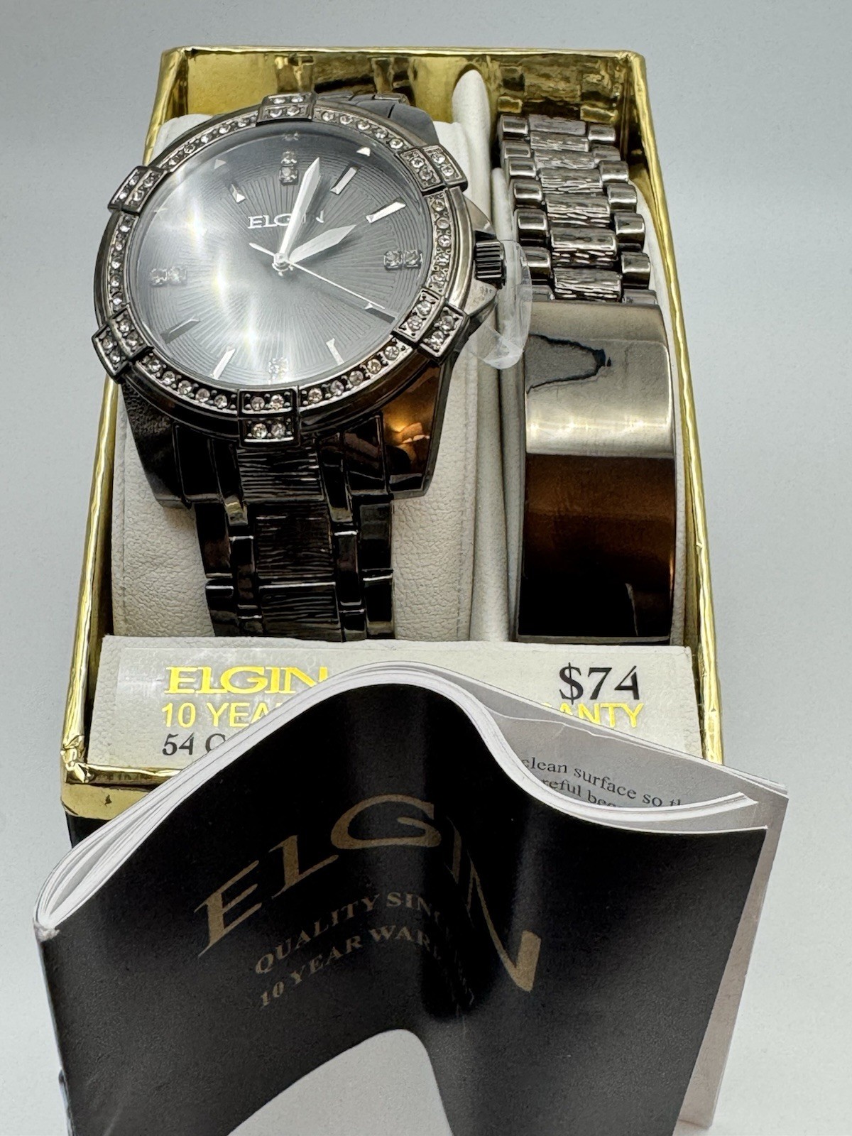 Elgin Men’s Gunmetal Quartz Analog Watch And Matching Bracelet