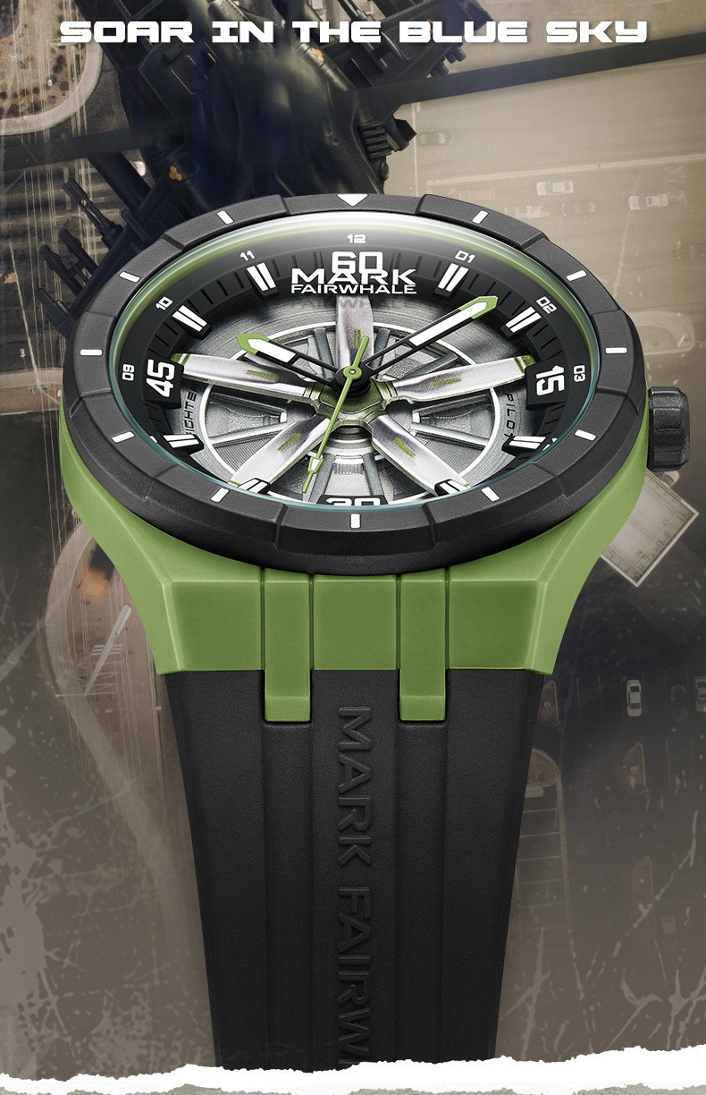 MARK FAIRWHALE Men’s Silicone Rotatable Helicopter Propeller Dial Quartz Watch