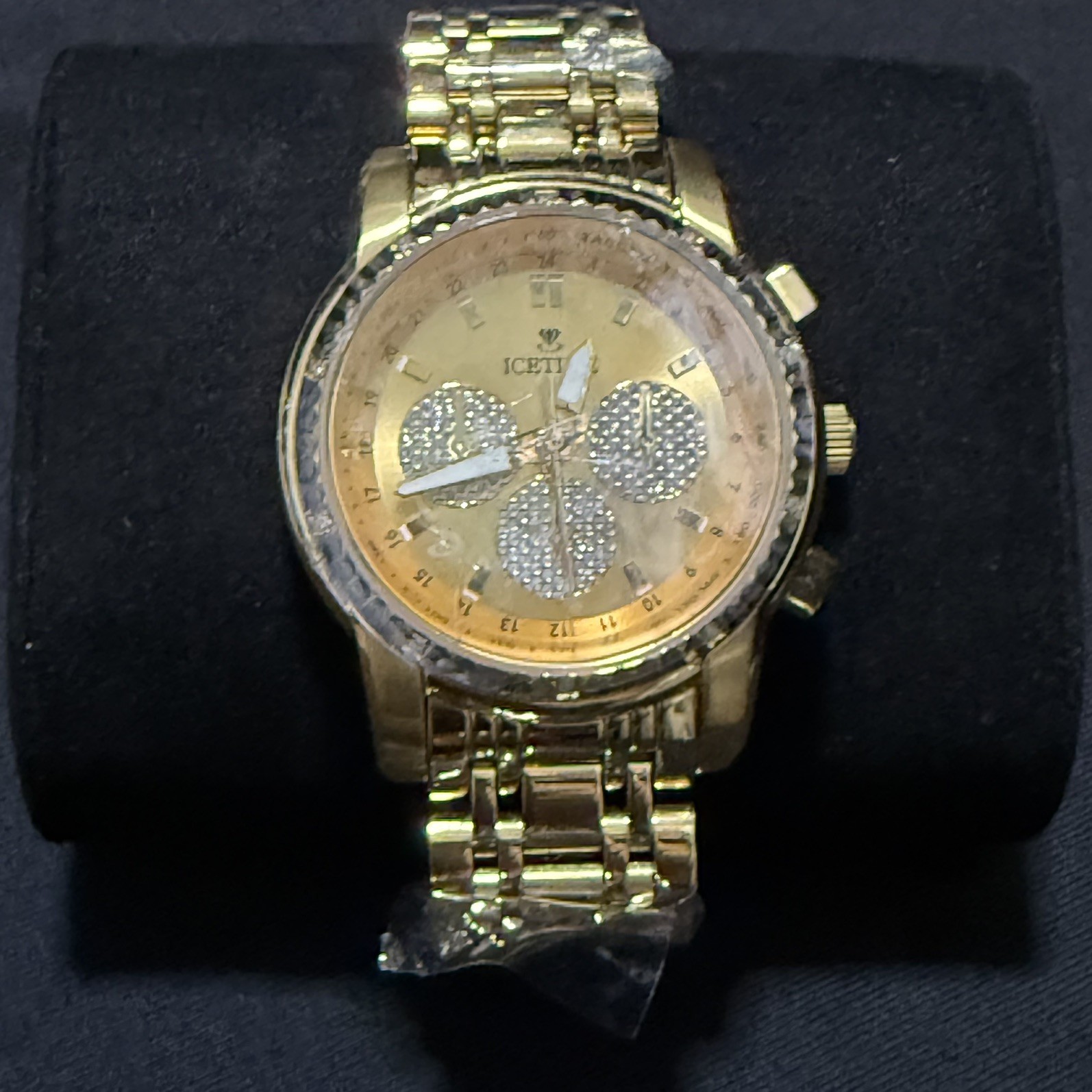 #5 IceTime 40mm Men Gold Steel Watch Iced 0.10ct Diamonds Yellow Dial Mk321