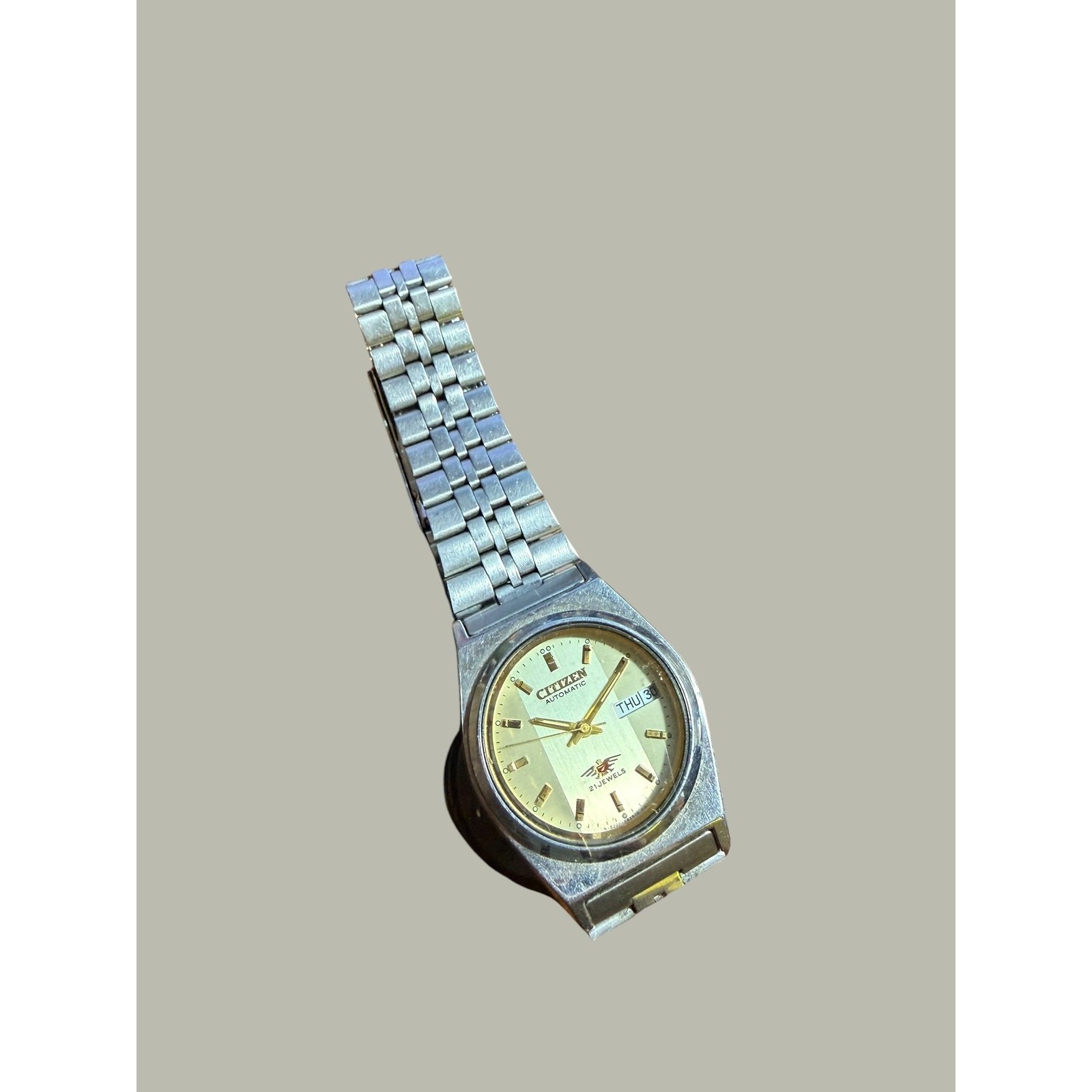 Vintage Citizen Automatic 21 Jewels Day-Date Gold Dial Men’s Watch Stainless