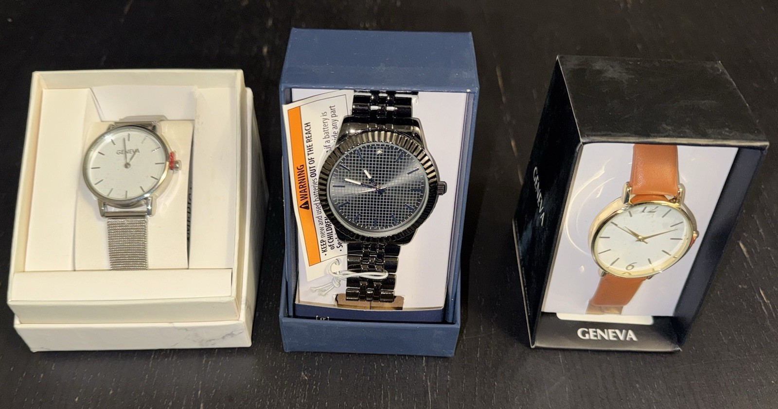3 Watch Lot Geneva George Gun Metal Gray
