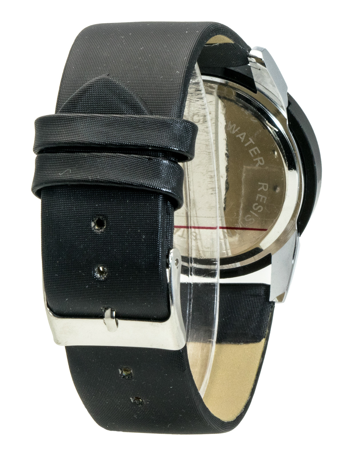 CANNES: WOMENS BLACK CANVAS & LEATHER BAND BLACK/SILVER CASE ANALOG QUARTZ WATCH