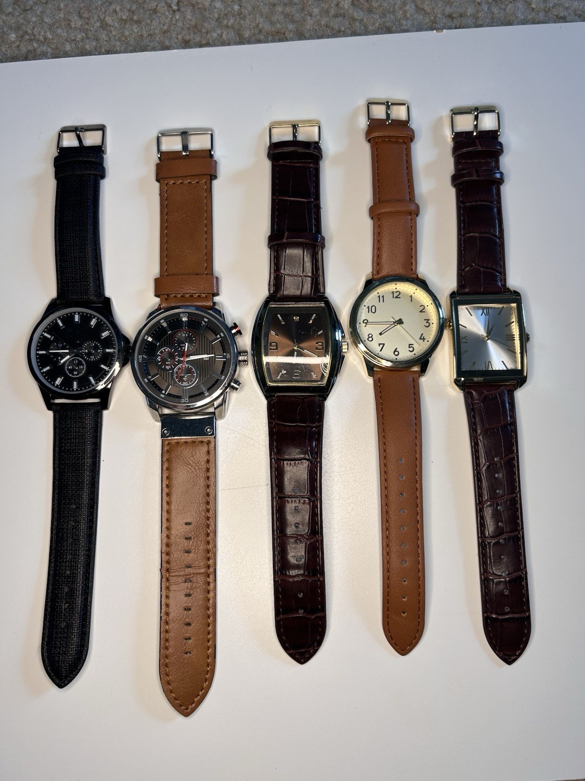 Japan Mov’t Men’sWatches. Lot Of 5 all run well, need batteries, see Description