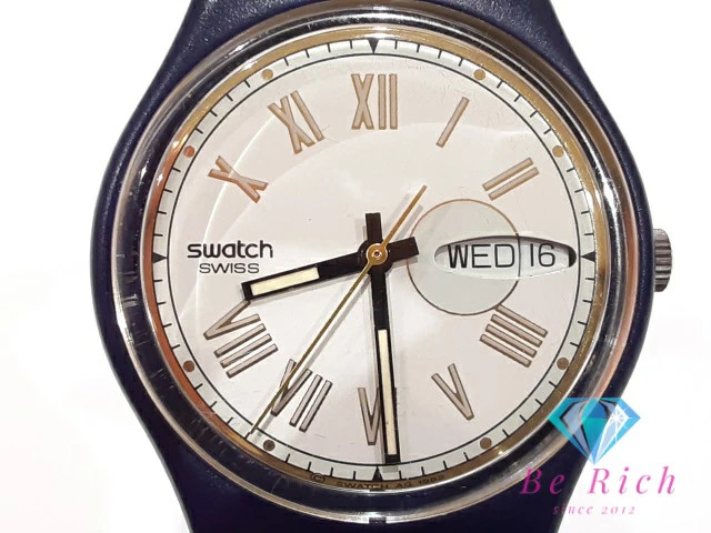 Swatch Day-Date Watch S17 8727 White Navy Plastic Resin Leather Bracelet Analog