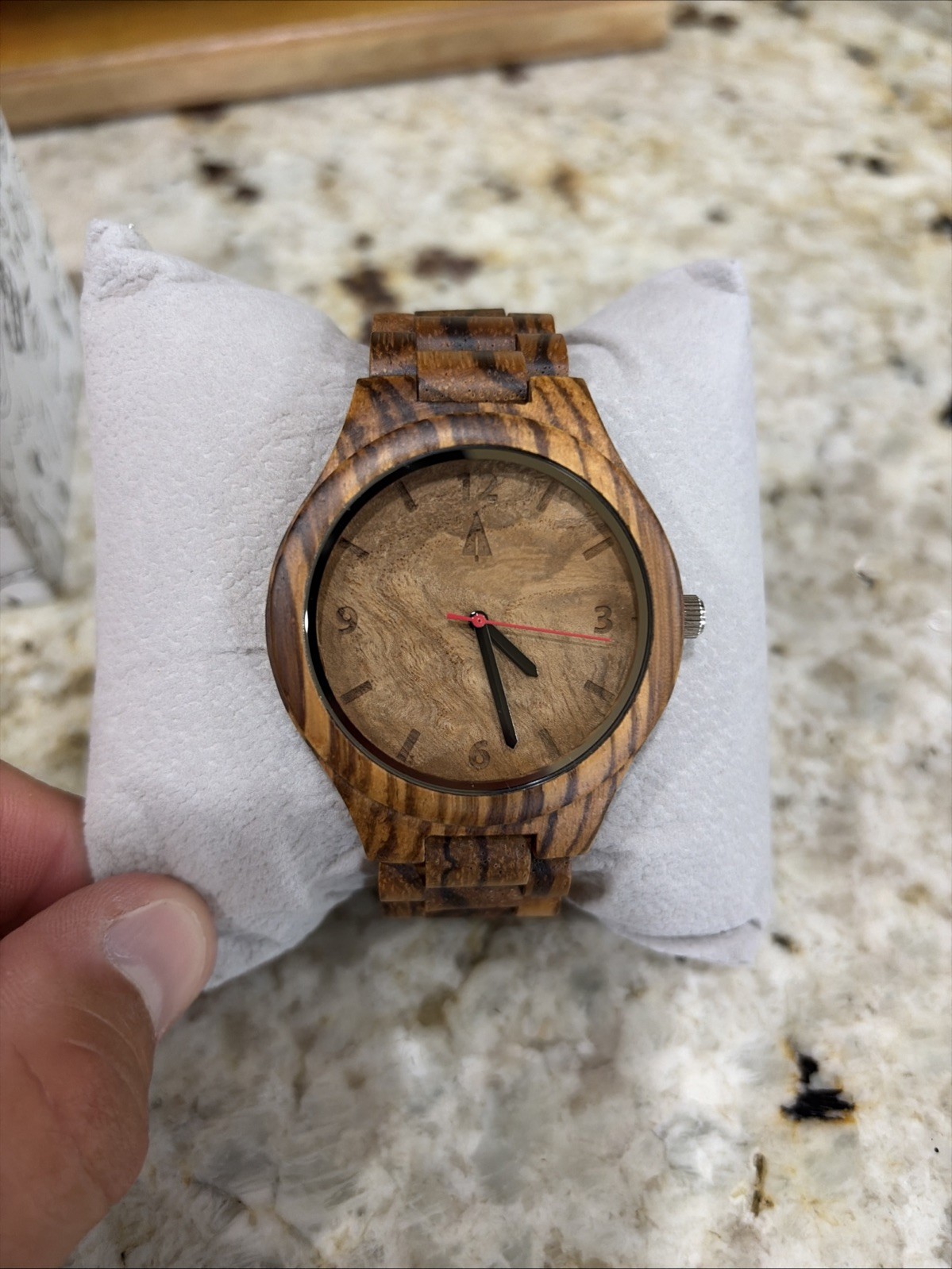 Men’s TREEHUT Zebrawood Wooden Bracelet Quartz Watch 45mm, Needs Battery