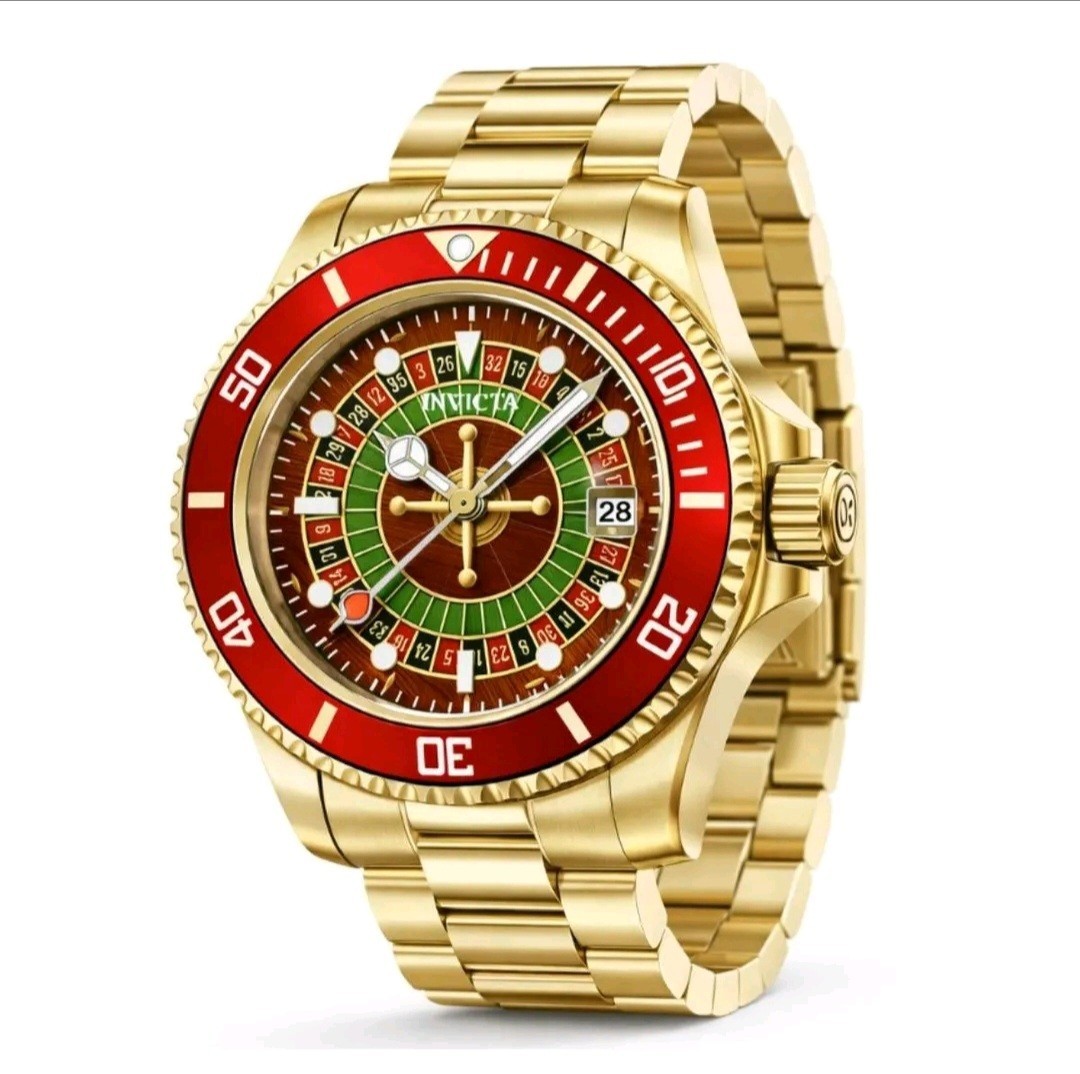 NIB Invicta Pro Diver Roulette Casino 40mm Special Edition Men’s Watch Gold Band