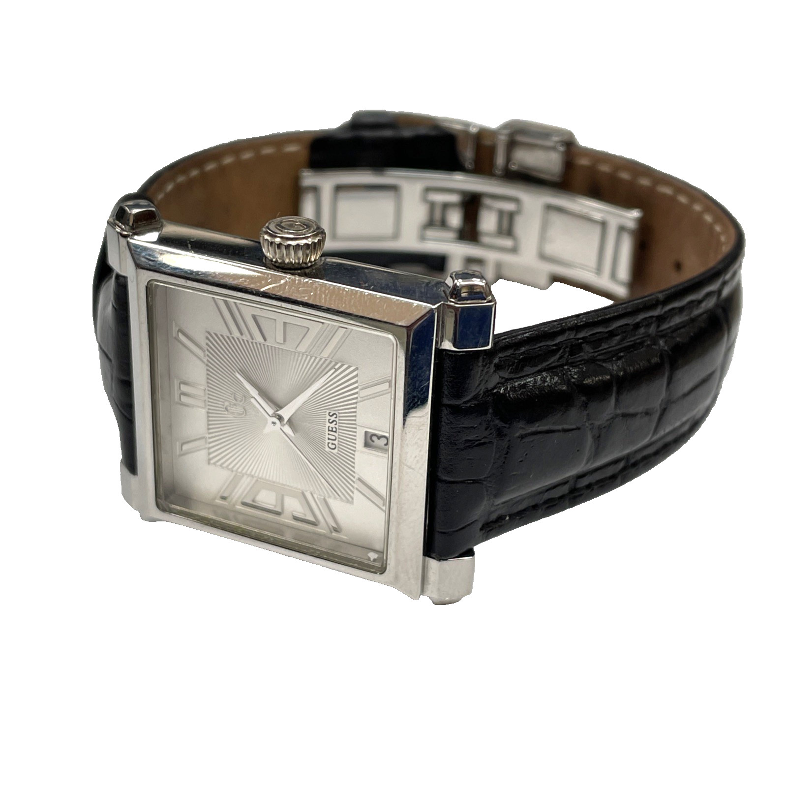 Guess Collection GC Watch Genuine Leather Strap Mens Wristwatch Deployment Clasp