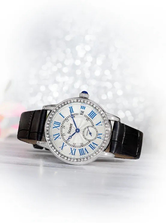 Stauer Larissa Women’s Dress Watch Silver/Blue Roman Dial Leather Band 34mm Date