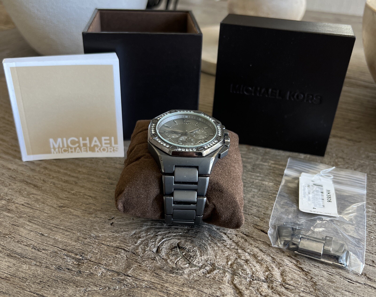 Michael Kors Oversized Watch Ladies Knox MK-5506 Gunmetal Rhinestones Dark Gray