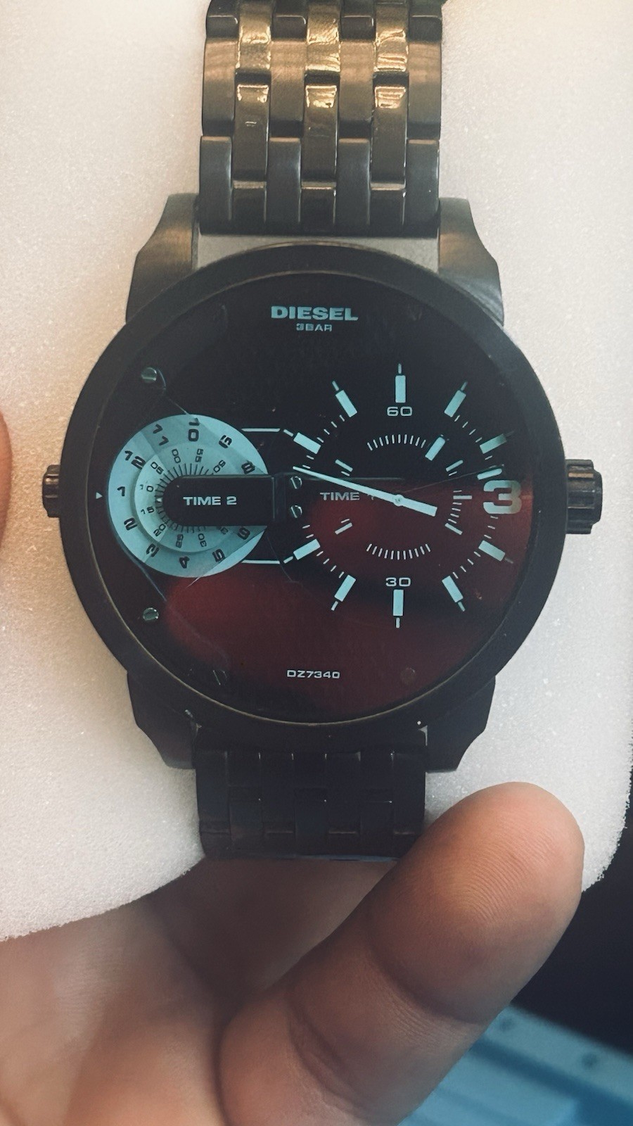 Diesel DZ7340 Quartz Multiple Time Zones 52mm+ Black SS Bracelet 30m