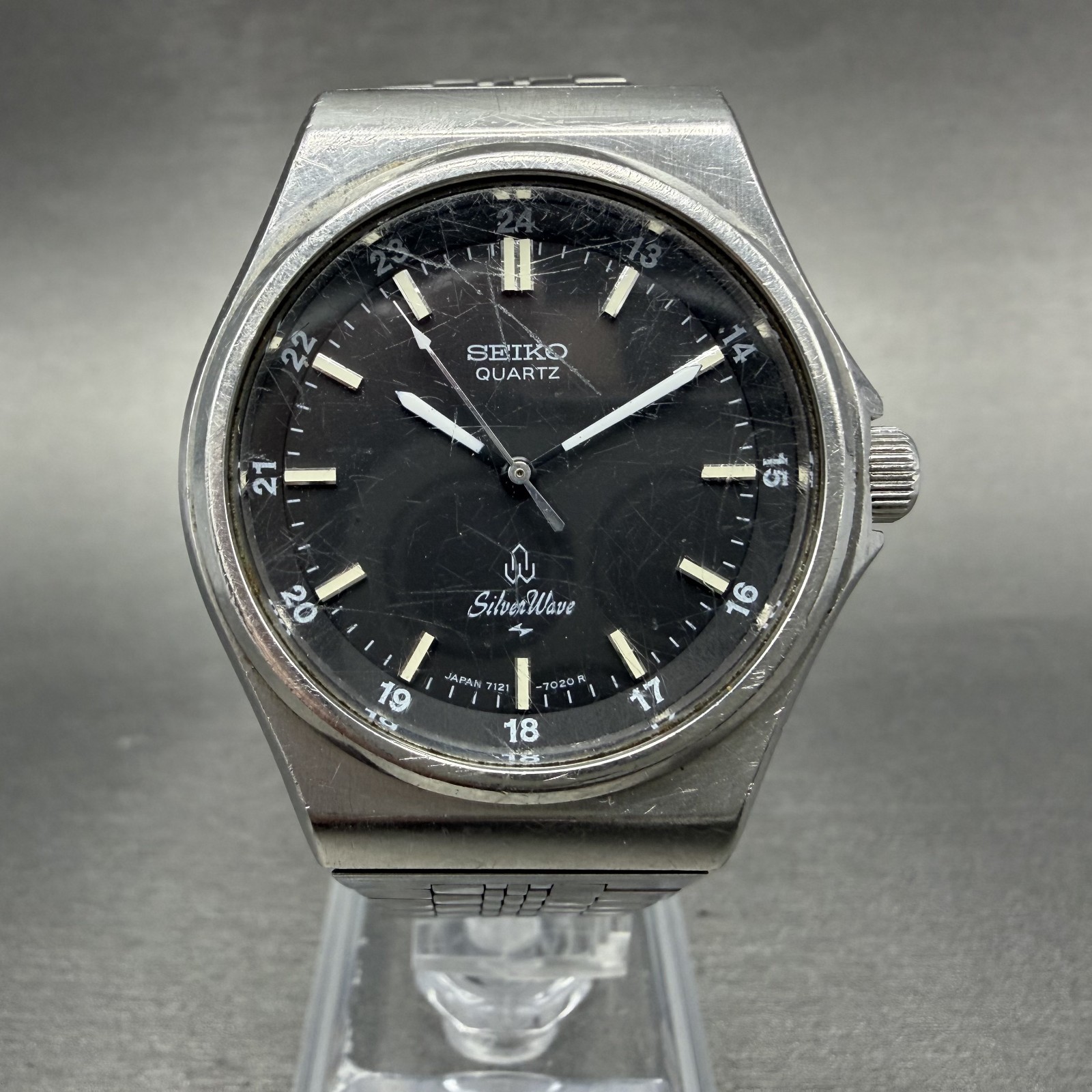 Seiko SilverWave Watch Men 35mm Black Dial Silver Tone 7121-7020 New Battery