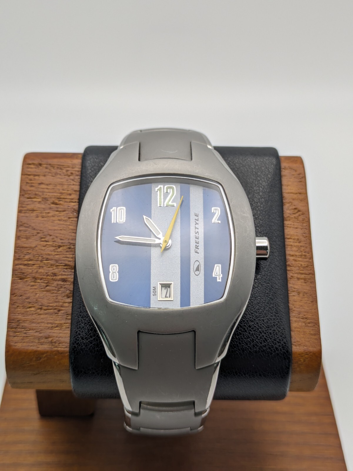 Freestyle 655112 Grey And Blue Stainless Steel Calendar Quartz Watch New Battery