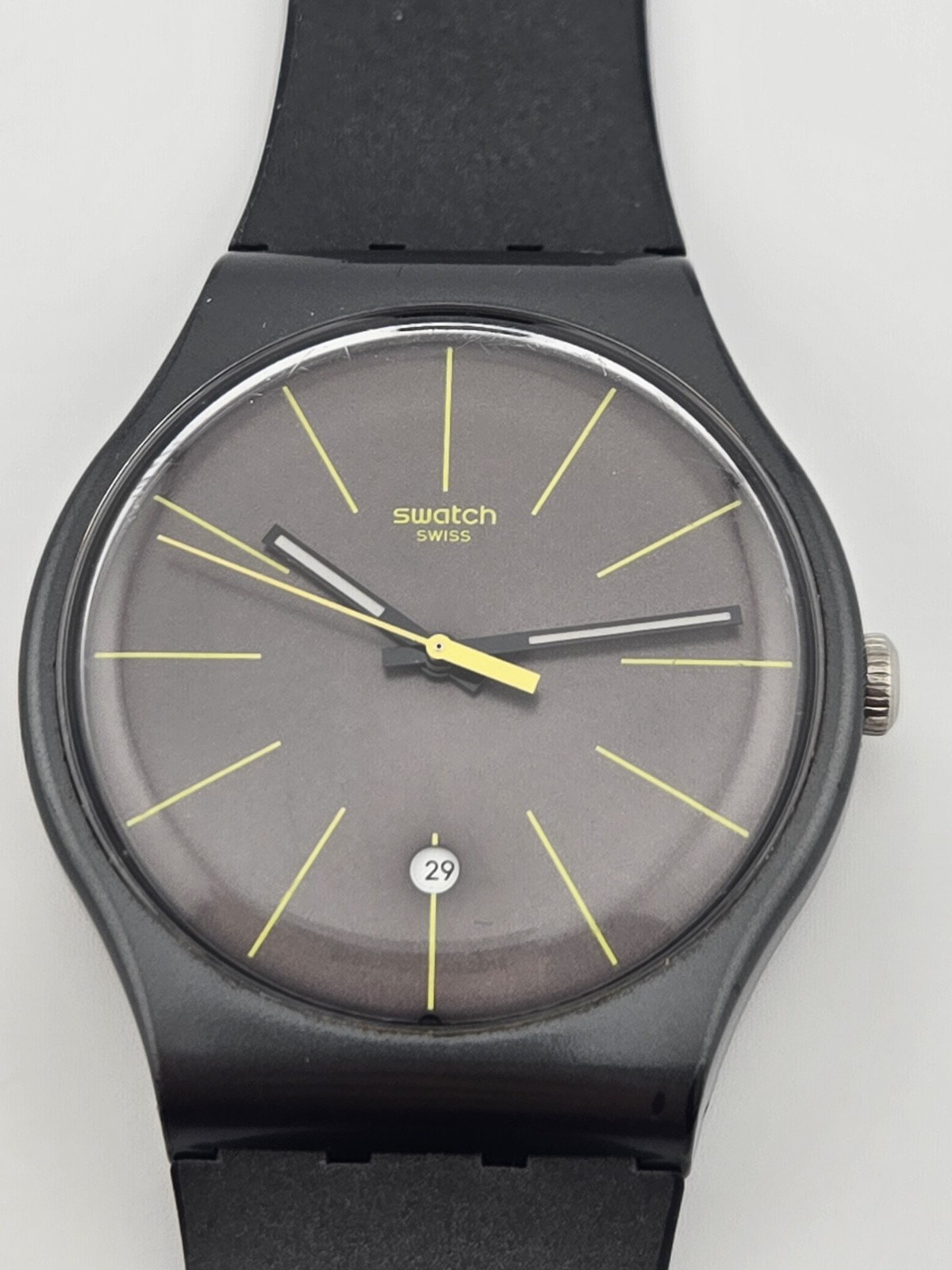 Swatch CHARCOLAZING Quartz Grey Lemon Dial Men’s Watch SR1130SW Swiss Made