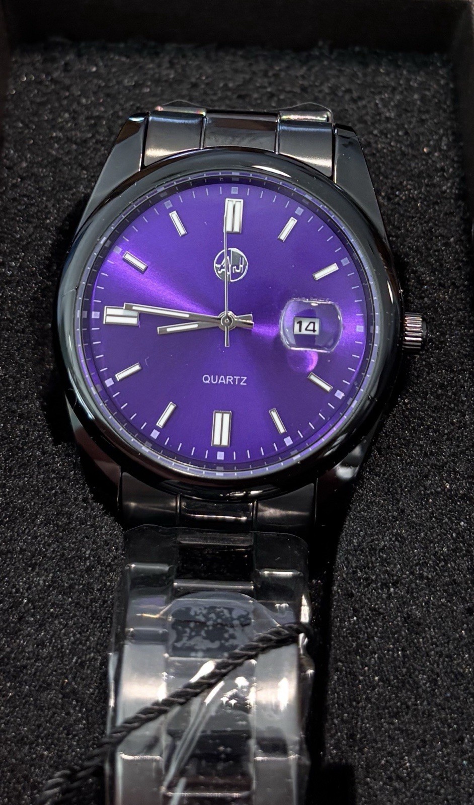 AJ USA men’s Watch Stunning PURPLE face Black SS BANDS 44mm