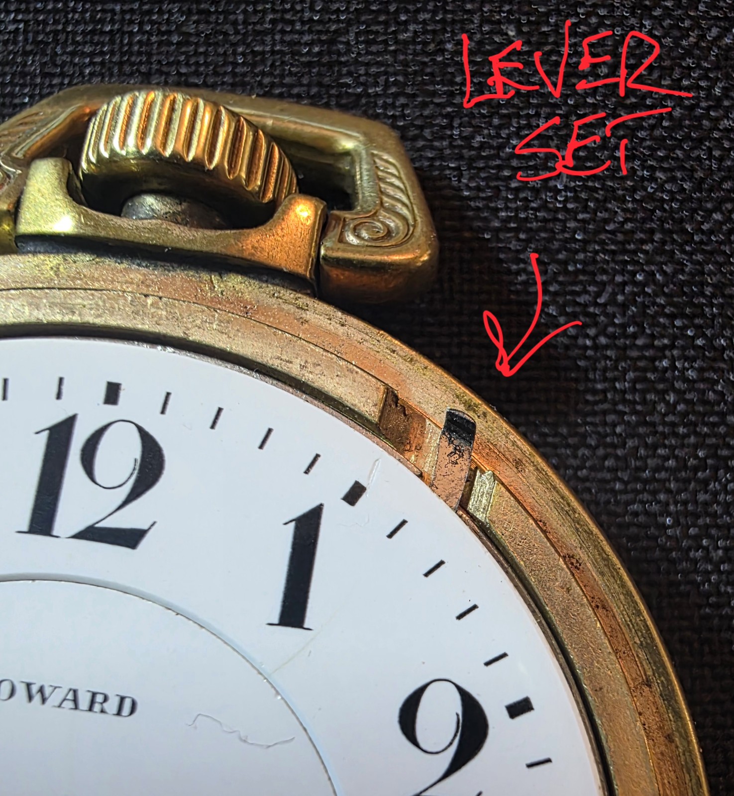 Howard Pocket Watch 16S 17J Checkerboard mvm’t pattern, Keystone base metal case