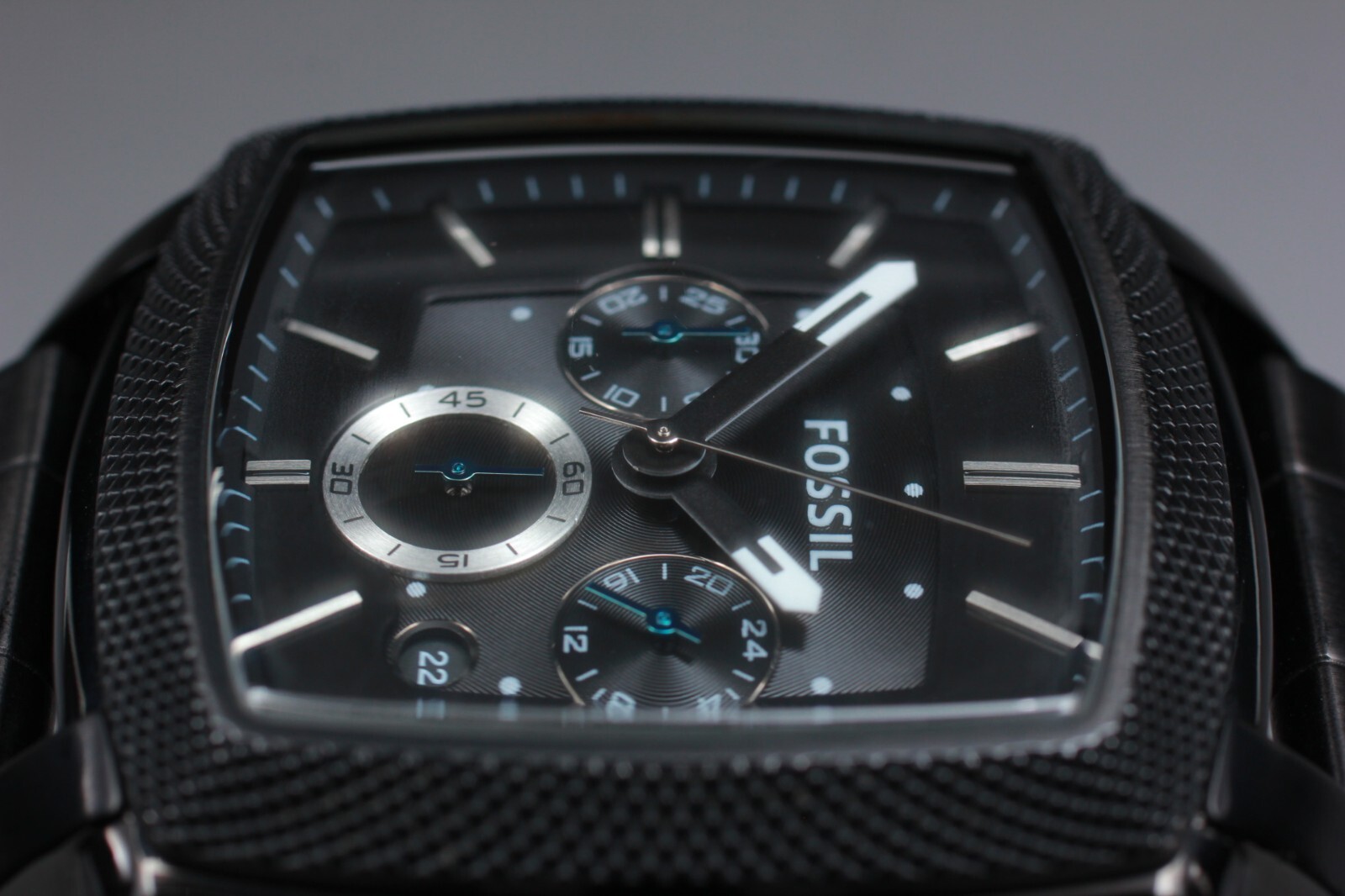 S Size[EXC+5] Fossil FS-4718 44mm Black Dial Chronograph Square Quartz Men Watch