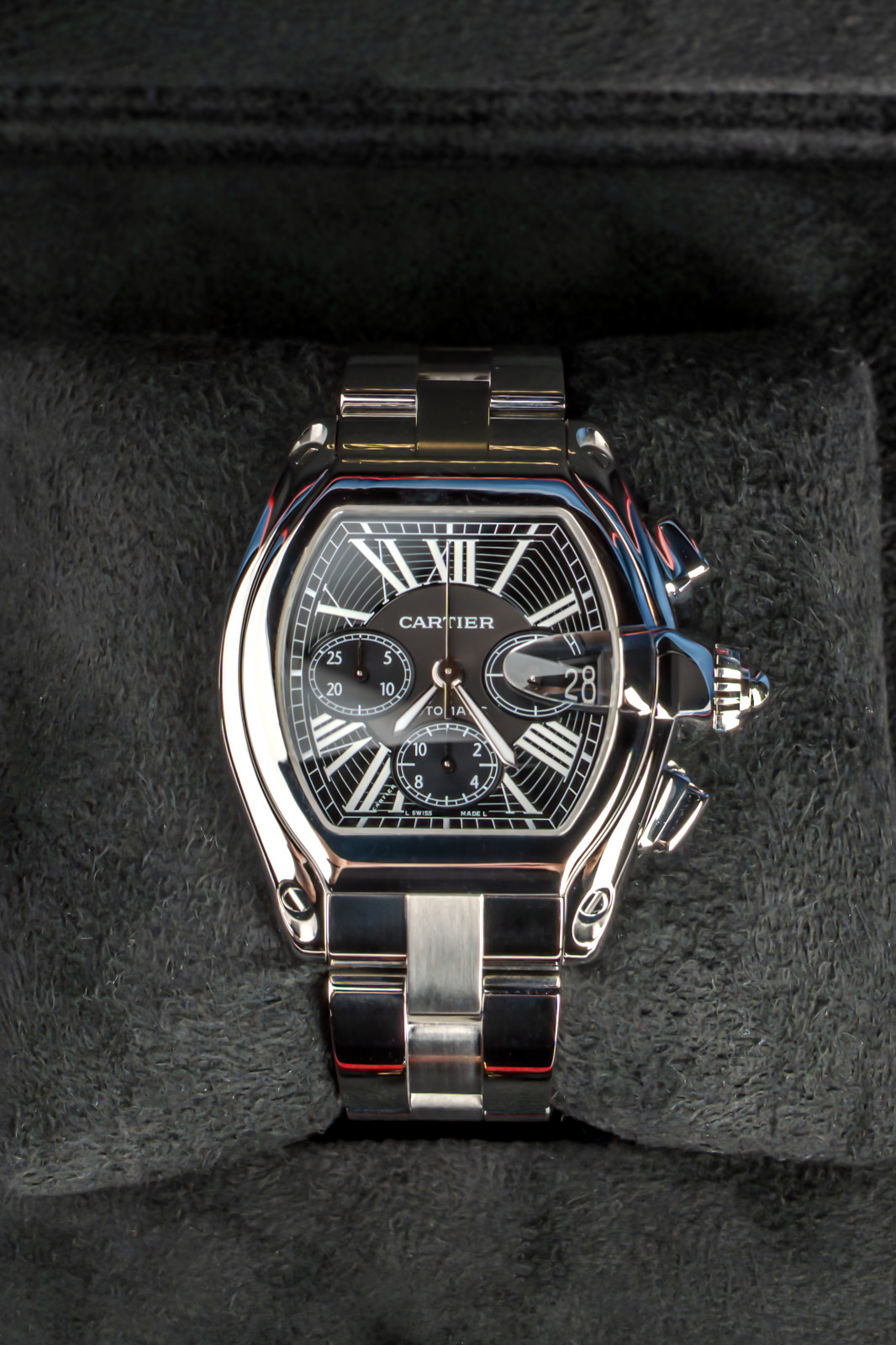 Cartier Roadster XL Chronograph Stainless Steel Black Dial -Full Set Box & Paper