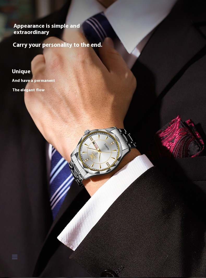 Stainless Steel Business Double Calendar Waterproof Men’s Watch