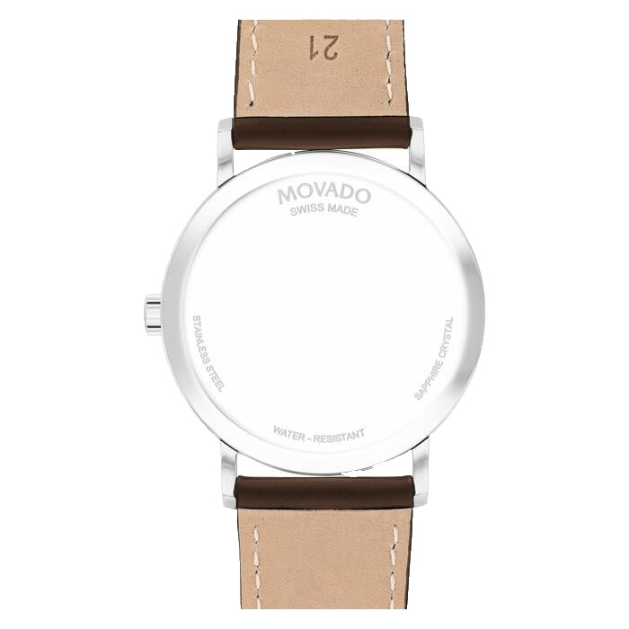 MOVADO SIGNATURE 0608099 BROWN DIAL & LEATHER STRAP 40MM SILVER WOMENS WATCH