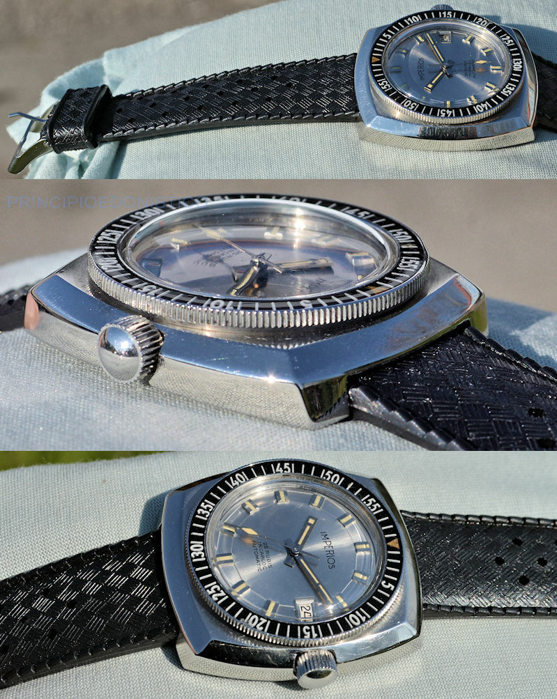 Rare Imperios Diver Sub 150mt Steel Watch Bakelite Bezel Screw Crown
