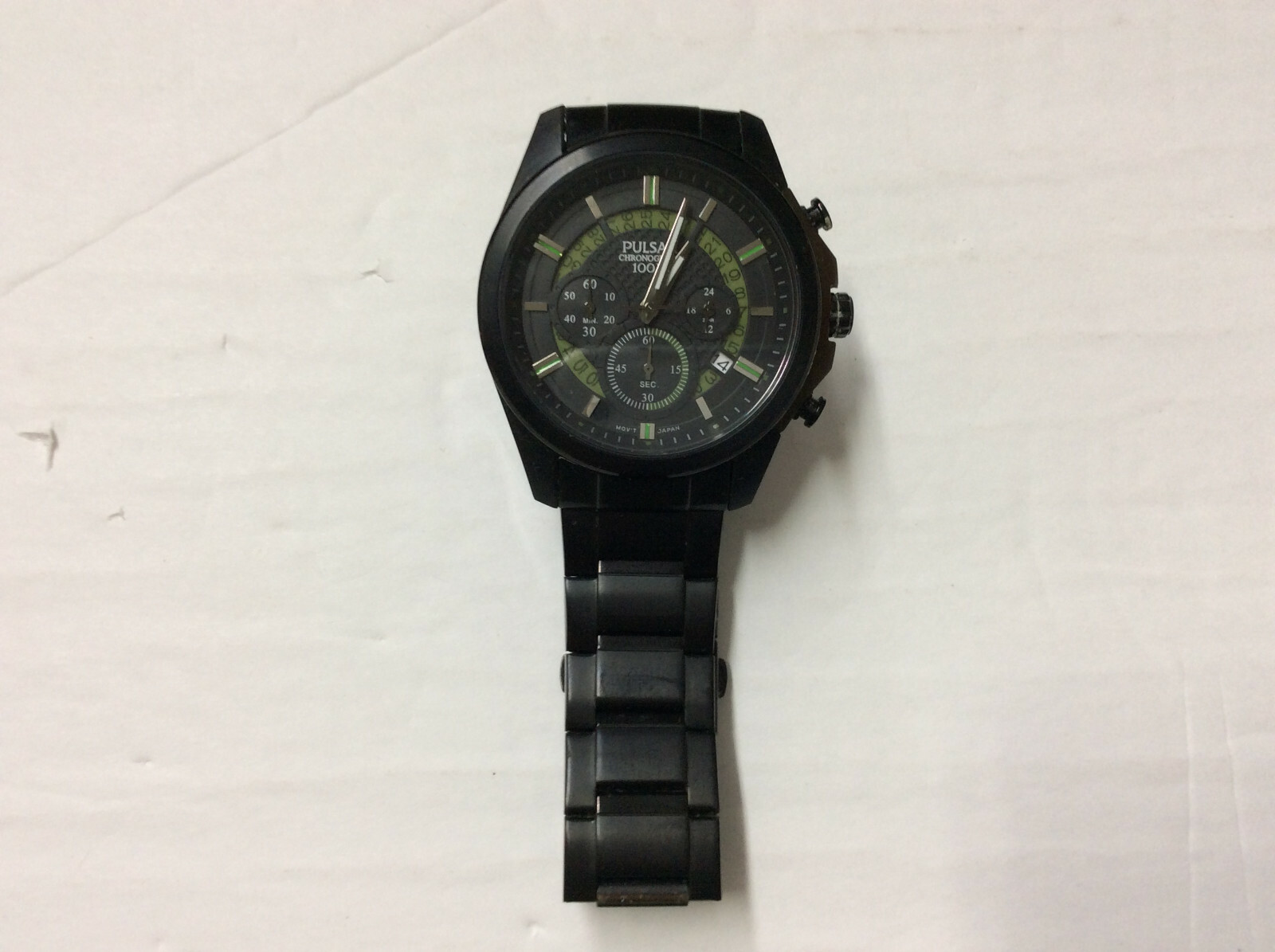 PULSAR Men’s On The Go Stainless Steel Black/Green Chronograph WATCH PT3523
