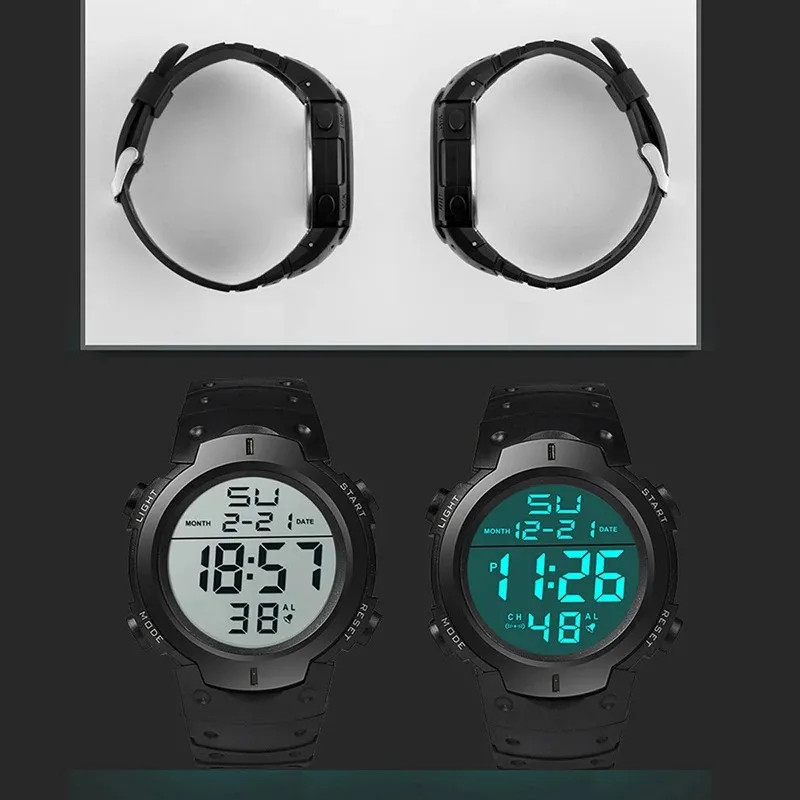 Men’s LED Digital Sports Watch Waterproof Rubber Strap Alarm Stopwatch Date