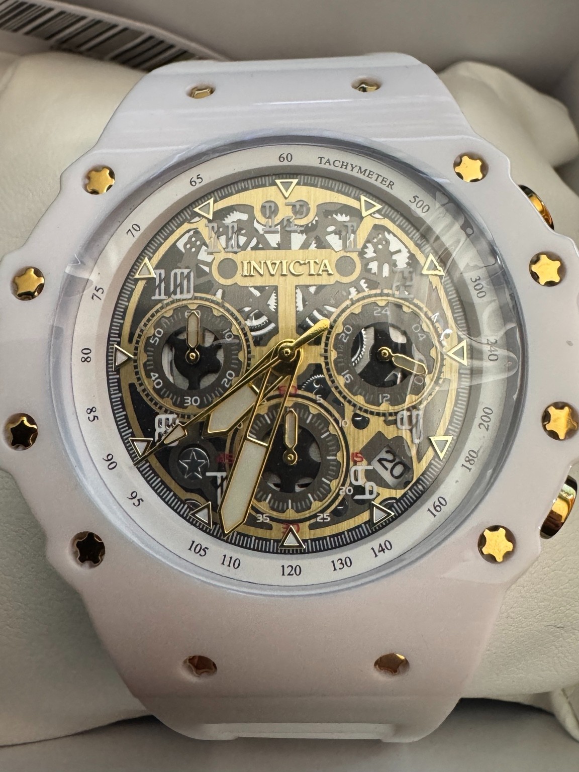 Invicta Racing Vaulthan 69649 Men’s 43.5mm White/Gold Skeleton Chronograph NEW