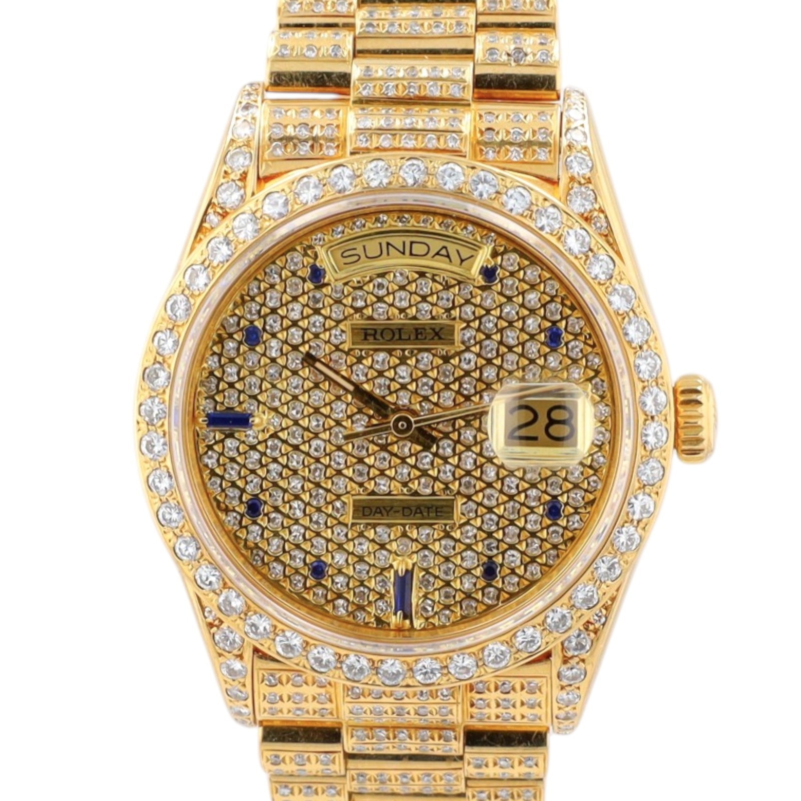 Rolex Day-Date 18038 President 18K Solid Yellow Gold Watch Diamond Loaded Watch