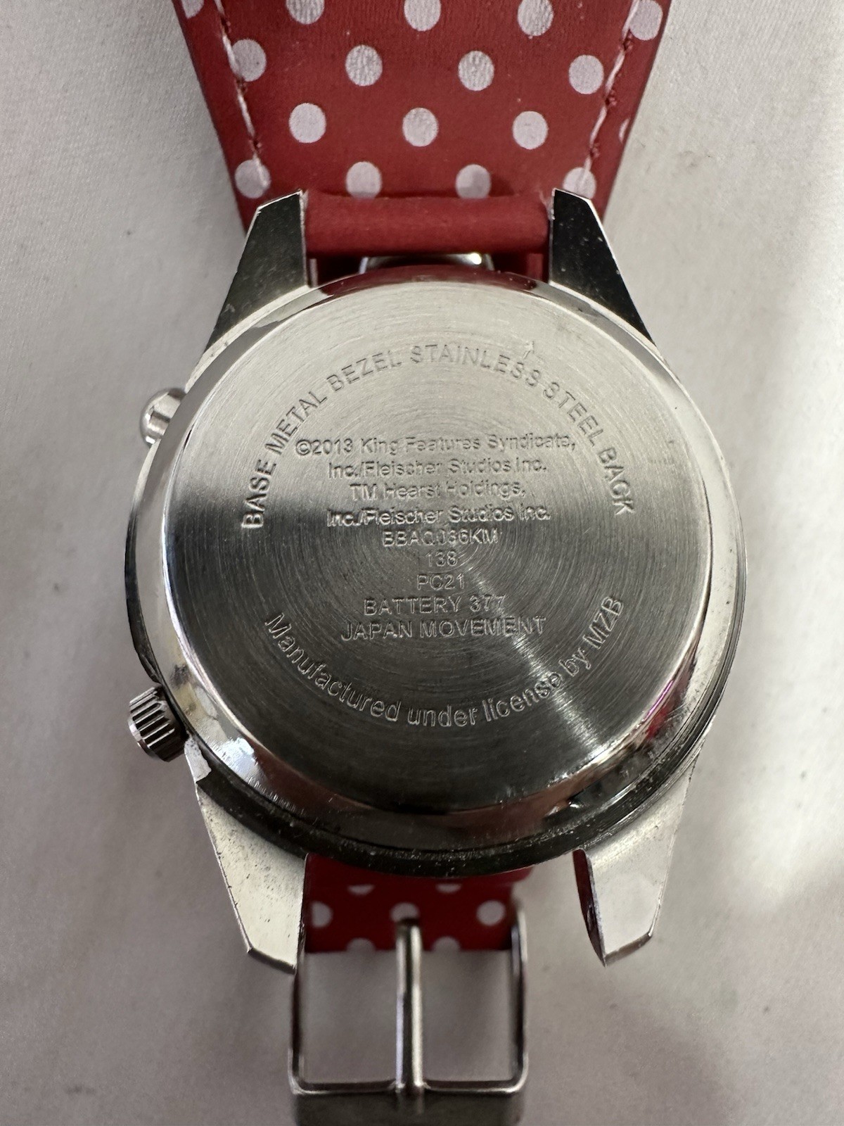 Red White Polka Dot Strap Band Faux Leather Quartz Watch Betty Boop