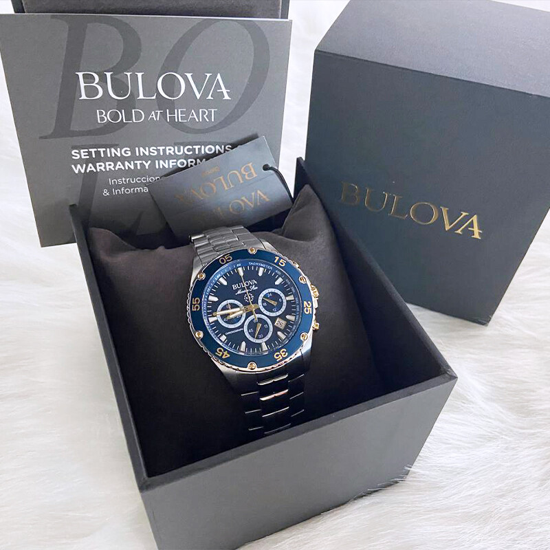 Men Bulova Classic Blue Marine Star Chronograph 98B400 Quartz Watch 7.5-8-8.5