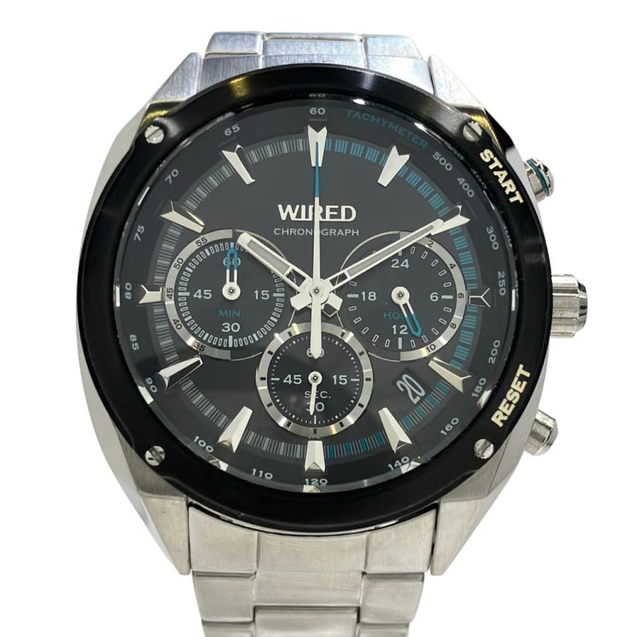 SEIKO WIRED VK63KJB0 Mens Quartz Chronograph Black Dial Silver 45mm Auth