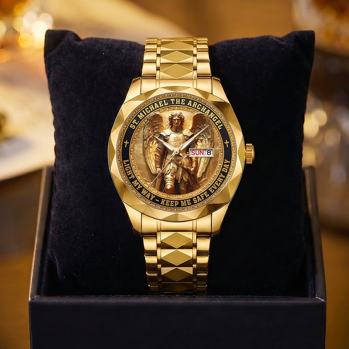 Archangel Michael Heaven’s Guardian Gold Emblem Alloy Luxury Quartz Watch