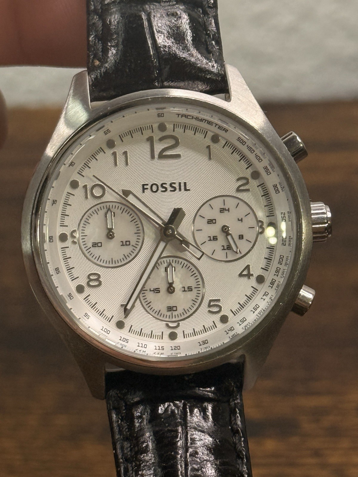 Fossil CH2823 Chronograph Men’s Watch White Dial Black Leather 38mm Working